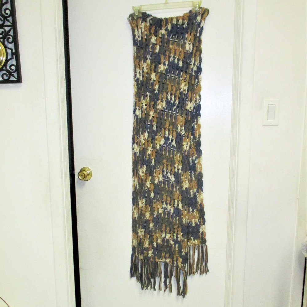 Scarf – Handmade Multi-colored Scarf Shawl with Fringe Grey, Tan & Cream